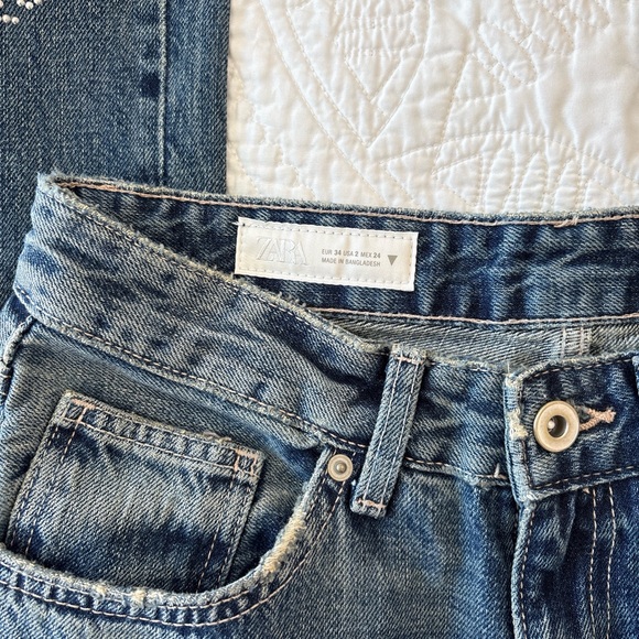 Zara Blue Straight Leg Embellished Jeans with Silver Studding - Picture 3 of 4